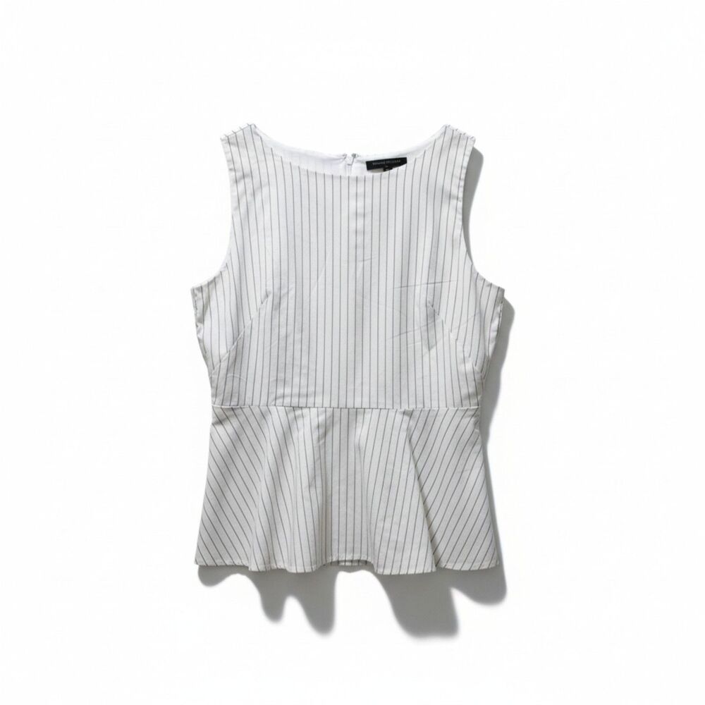 H&M Women’s Sleeveless Pinstripe Peplum Top Size 10 Gray Black Very Good